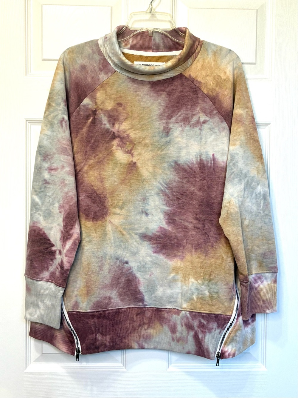 The Sweatshirt Project Tie Dye Shirt Women’s 1X Burgundy Tan Zip Detail Fall
